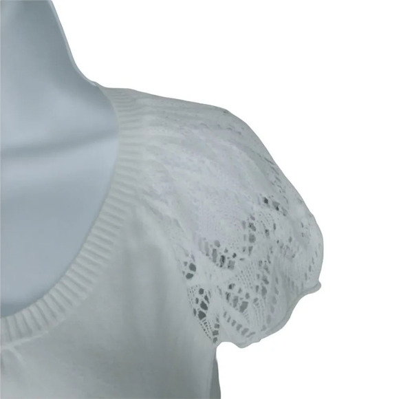 Only, White Knit Top, Crocheted Sleeves, M - Picture 4 of 9